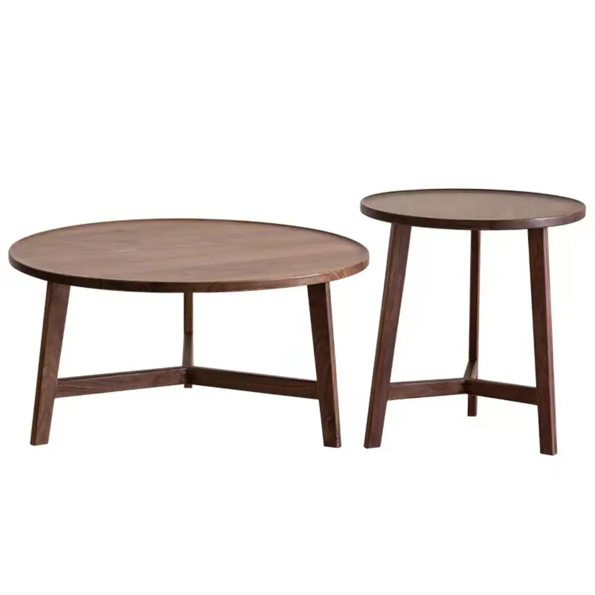 Brown Nested Round Wood Tray Top Cross Leg Coffee Table Image - 6