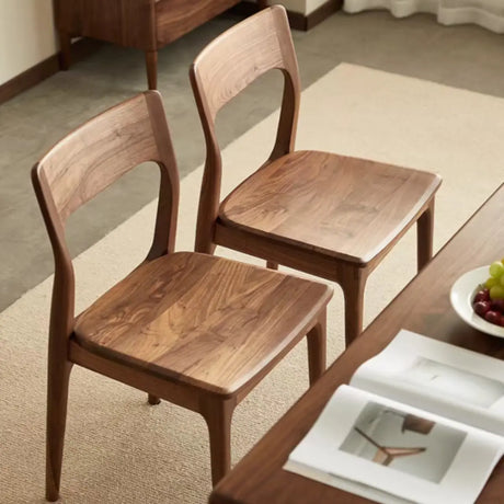 Brown Open Back Walnut Finish Armless Wood Dining Chair Image - 1