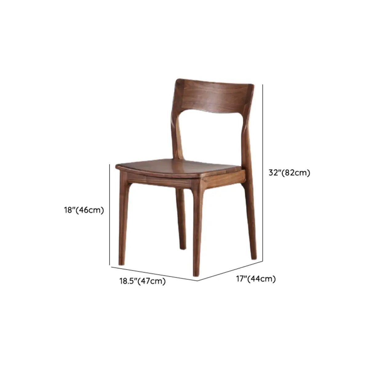 Brown Open Back Walnut Finish Armless Wood Dining Chair 