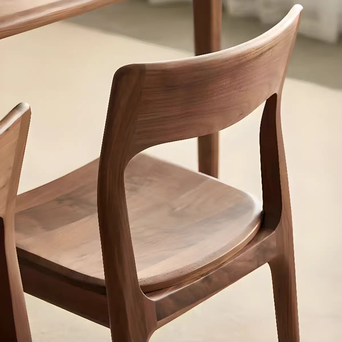 Brown Open Back Walnut Finish Armless Wood Dining Chair Image - 3