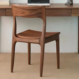 Brown Open Back Walnut Finish Armless Wood Dining Chair Image - 5