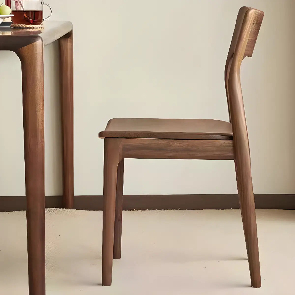 Brown Open Back Walnut Finish Armless Wood Dining Chair Image - 8