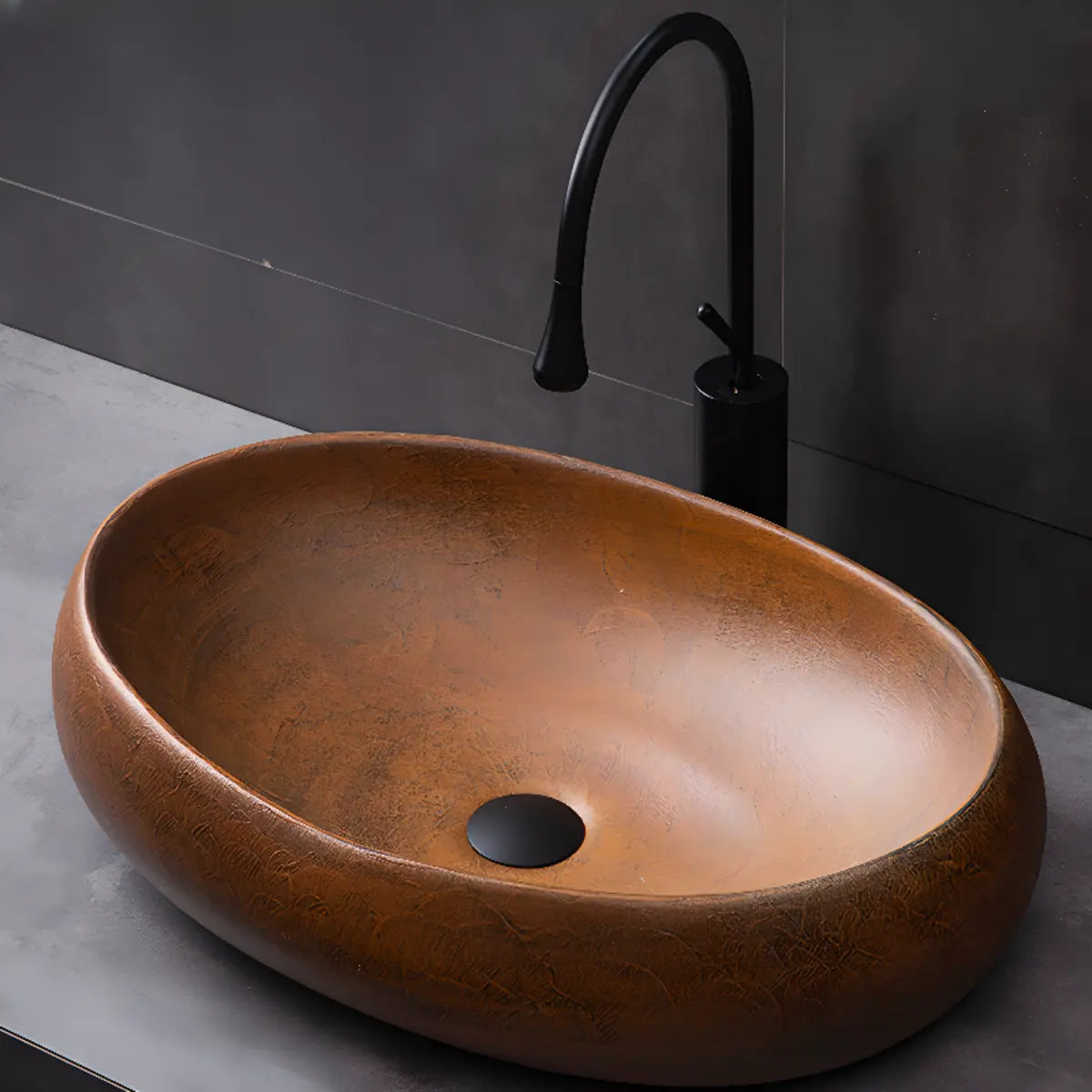 Brown Oval Ceramic Center Trapway Bathroom Bowl Sinks Image - 1