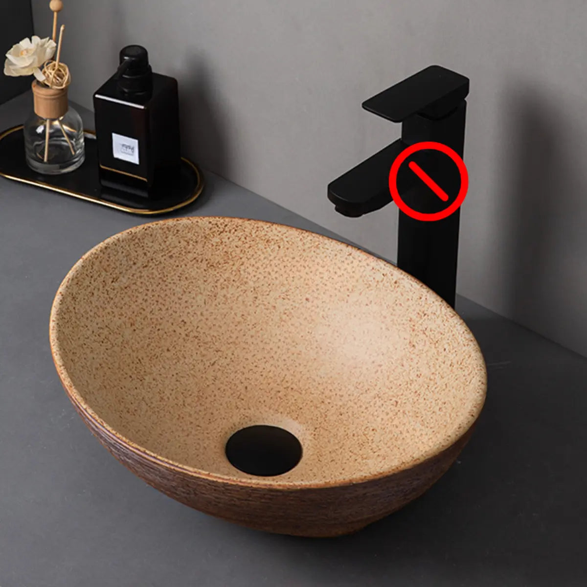 Brown Oval Ceramic Center Trapway Bathroom Vessel Sink Image - 11