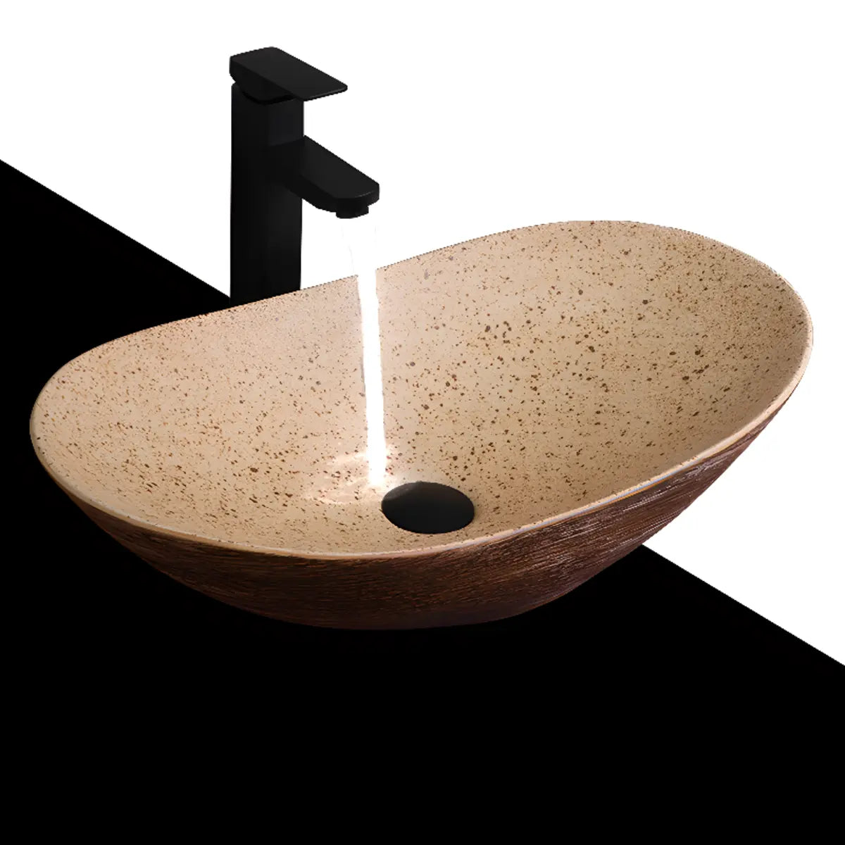 Brown Oval Ceramic Center Trapway Bathroom Vessel Sink Image - 8