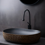 Brown Oval-Shaped Ceramic Bathroom Vessel Sinks Image - 1