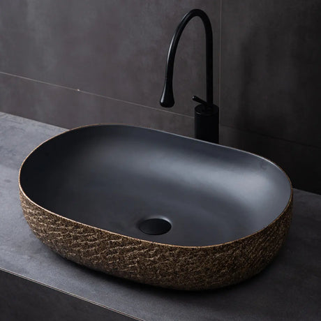 Brown Oval-Shaped Ceramic Bathroom Vessel Sinks Image - 2