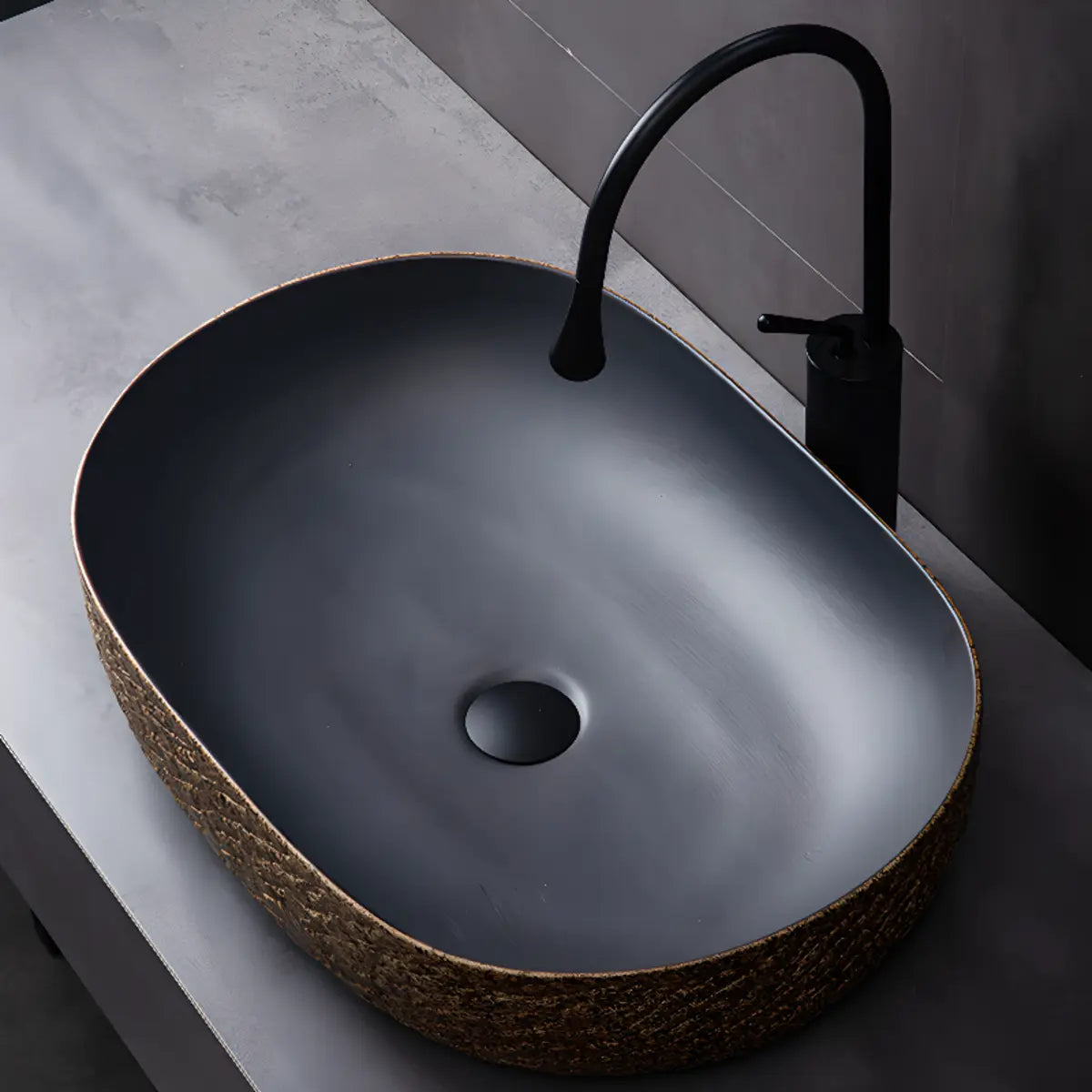 Brown Oval-Shaped Ceramic Bathroom Vessel Sinks Image - 4