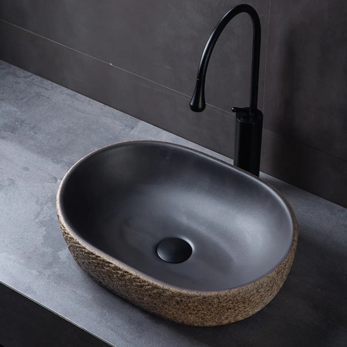 Brown Oval-Shaped Ceramic Bathroom Vessel Sinks Image - 5