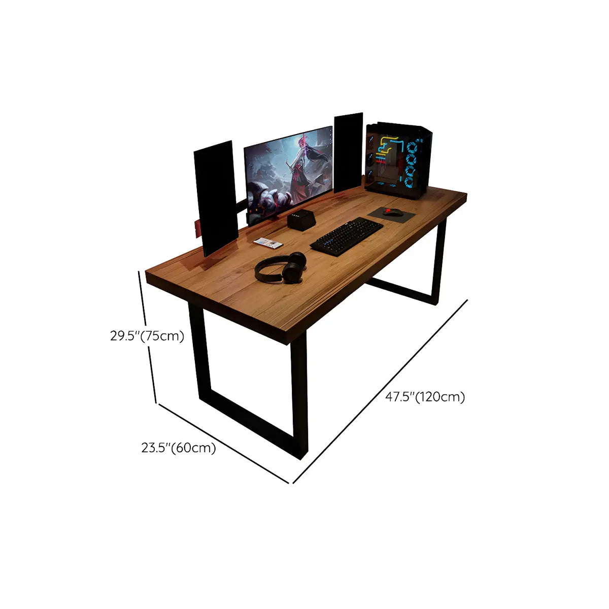 Brown Pine Medium Wood Rectangle Sledge Gaming Desk 