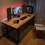 Brown Pine Medium Wood Rectangle Sledge Gaming Desk Image - 3