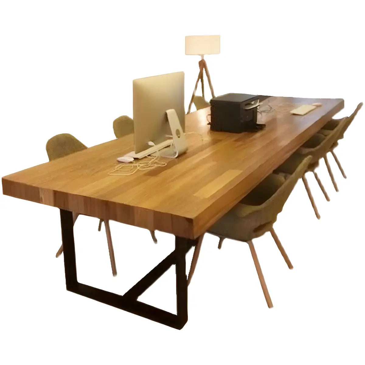 Brown Pine Wood Black Sled Conference Desk for Ten Image - 5