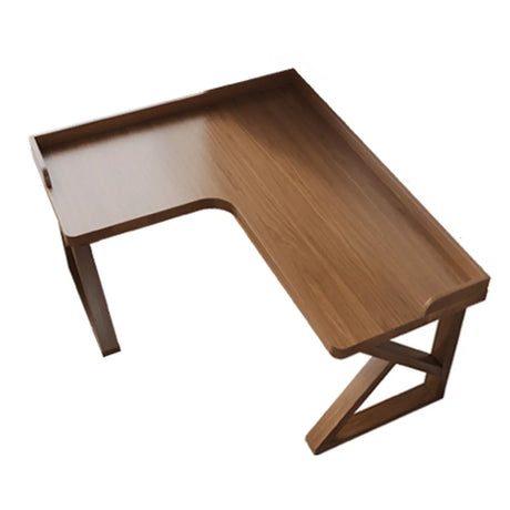 Brown Pine Wood Butcher Block L-Shaped Computer Desk Image - 2