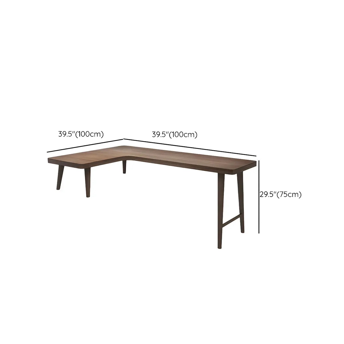 Brown Pine Wood H-Shape Base L-Shaped Writing Desk 