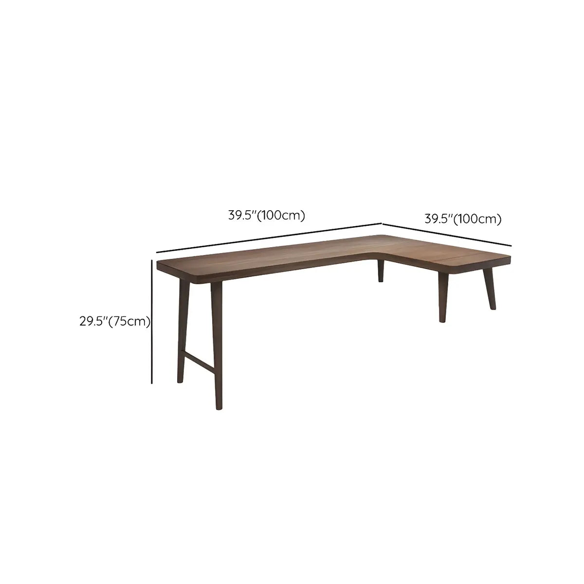 Brown Pine Wood H-Shape Base L-Shaped Writing Desk Image - 13