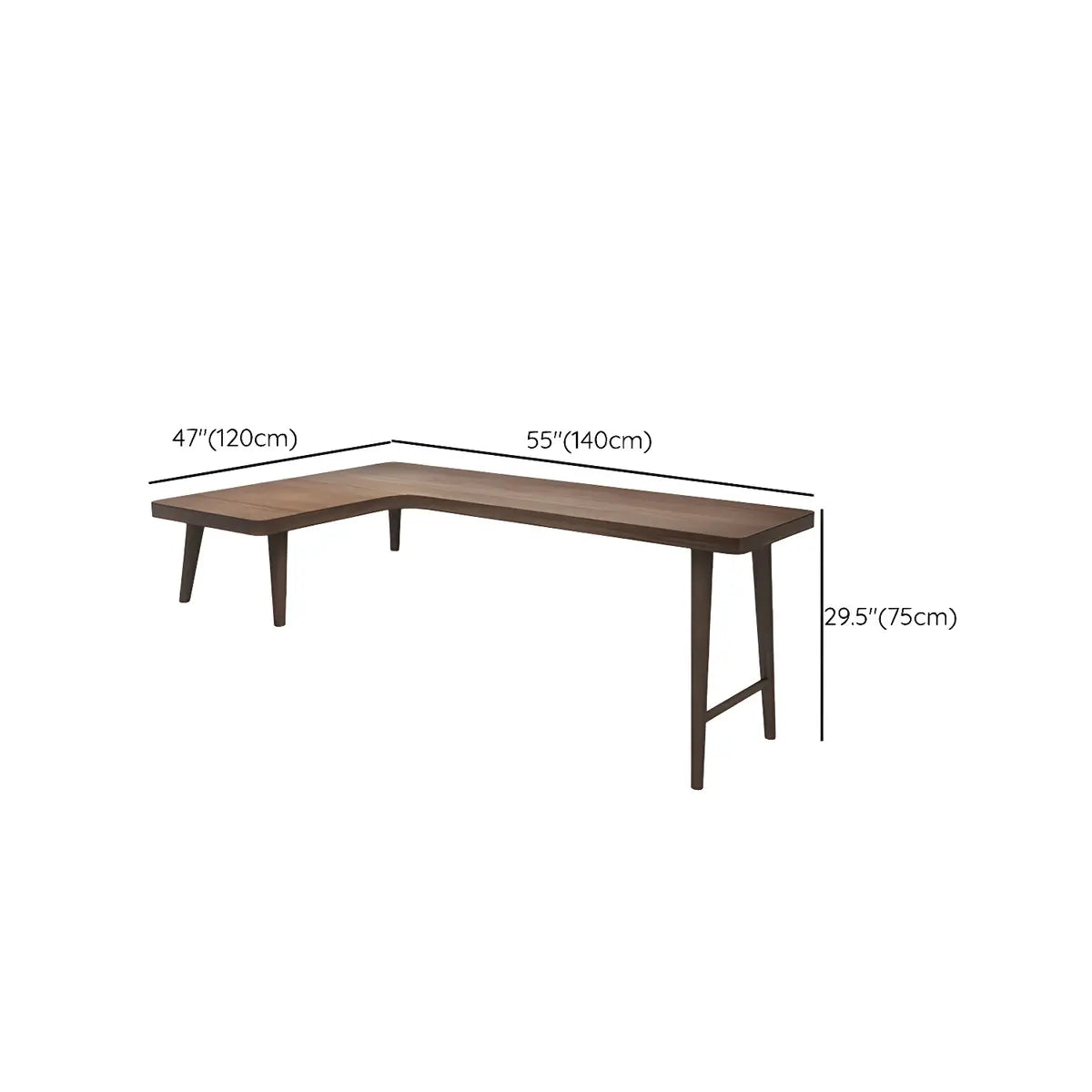 Brown Pine Wood H-Shape Base L-Shaped Writing Desk Image - 22