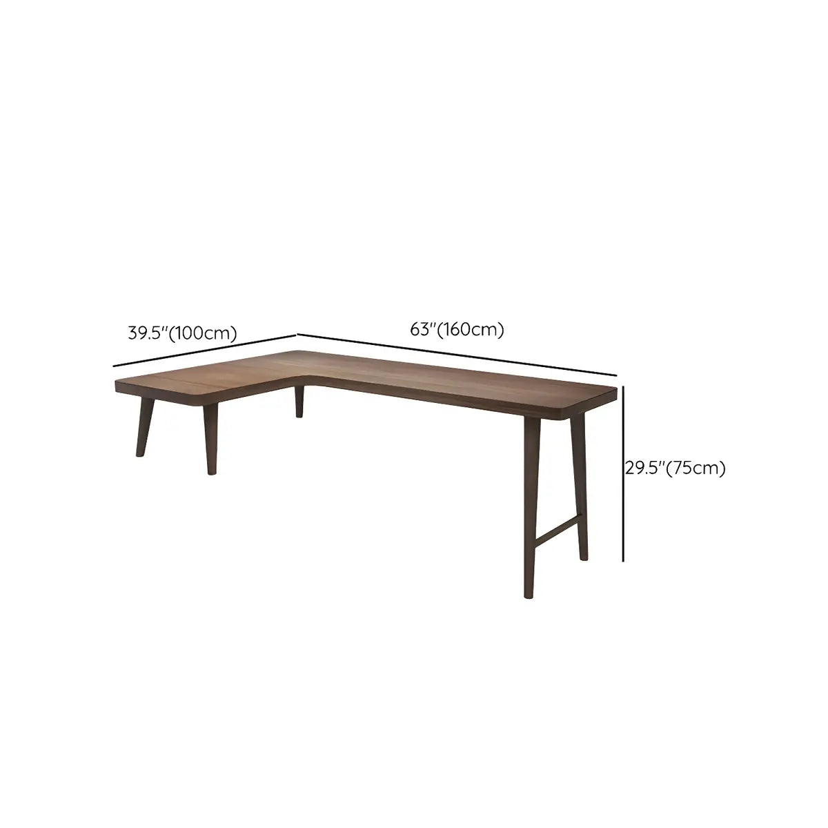 Brown Pine Wood H-Shape Base L-Shaped Writing Desk Image - 24