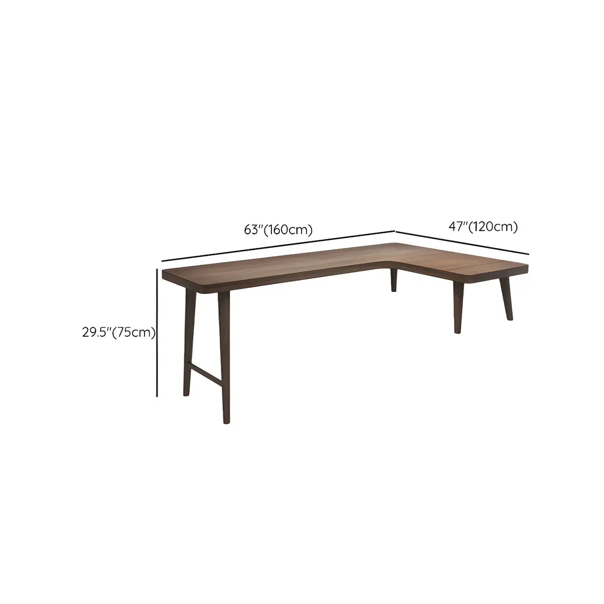 Brown Pine Wood H-Shape Base L-Shaped Writing Desk Image - 27