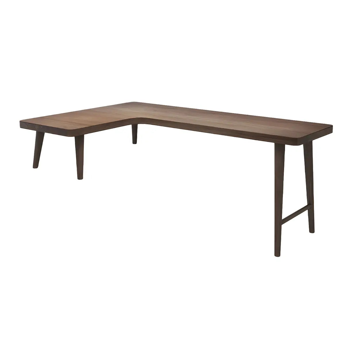 Brown Pine Wood H-Shape Base L-Shaped Writing Desk Image - 3