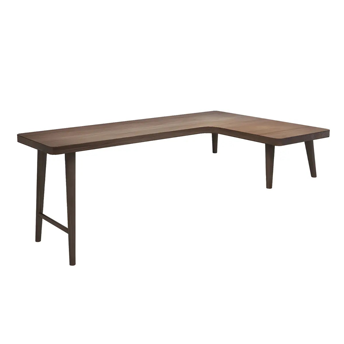 Brown Pine Wood H-Shape Base L-Shaped Writing Desk Image - 7