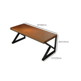 Brown Pine Wood Iron Sled Rectangular Gaming Desk #size