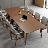 Brown Pine Wood Rectangle Conference Desk 8-Person Image - 1