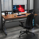 Brown Pine Wood Rectangle Iron Sled Double Gaming Desk Image - 3