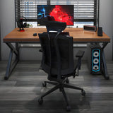 Brown Pine Wood Rectangle Iron Sled Double Gaming Desk Image - 4