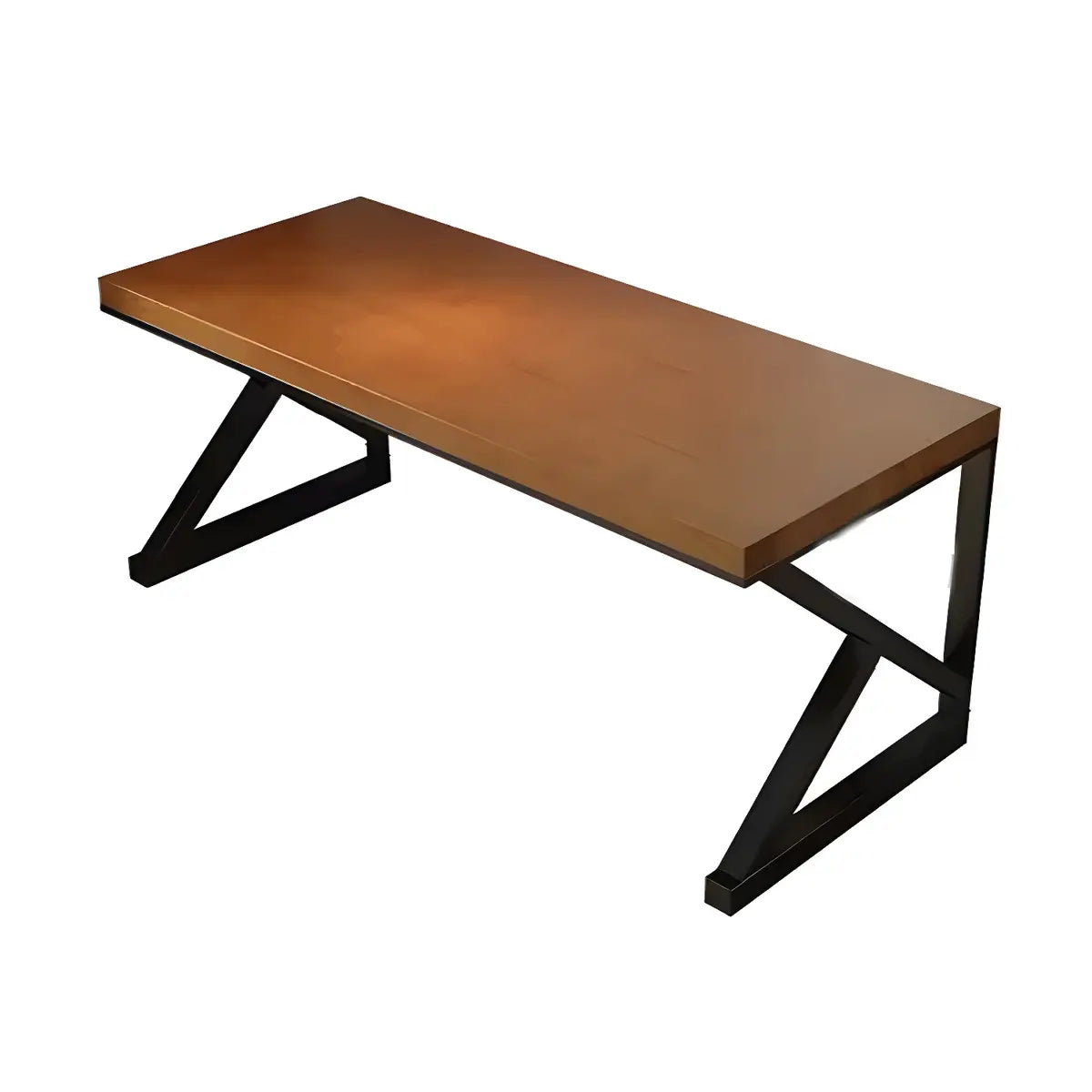 Brown Pine Wood Rectangle Iron Sled Double Gaming Desk Image - 5