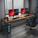 Brown Pine Wood Rectangle Iron Sled Double Gaming Desk Image - 7