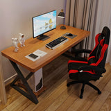 Brown Pine Wood Rectangle Iron Sledge Gaming Desk Image - 2