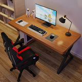 Brown Pine Wood Rectangle Iron Sledge Gaming Desk Image - 3