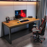 Brown Pine Wood Rectangle Iron Sleigh Gaming Desk Image - 11