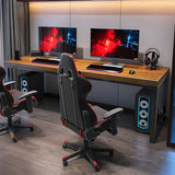 Brown Pine Wood Rectangle Iron Sleigh Gaming Desk Image - 12