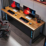 Brown Pine Wood Rectangle Iron Sleigh Gaming Desk Image - 14