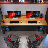 Brown Pine Wood Rectangle Iron Sleigh Gaming Desk Image - 15