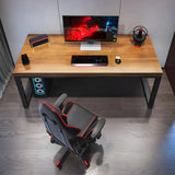 Brown Pine Wood Rectangle Iron Sleigh Gaming Desk Image - 2