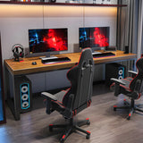 Brown Pine Wood Rectangle Iron Sleigh Gaming Desk Image - 9