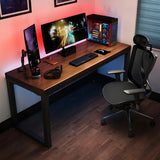 Brown Pine Wood Rectangle Steel Sled Gaming Desk Image - 10