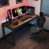 Brown Pine Wood Rectangle Steel Sled Gaming Desk Image - 12