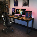 Brown Pine Wood Rectangle Steel Sled Gaming Desk Image - 13