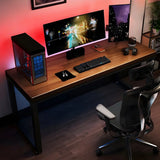 Brown Pine Wood Rectangle Steel Sled Gaming Desk Image - 14