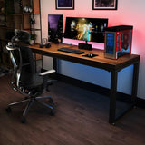 Brown Pine Wood Rectangle Steel Sled Gaming Desk Image - 2