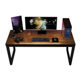 Brown Pine Wood Rectangle Steel Sled Gaming Desk Image - 5