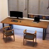 Brown Pine Wood Rectangle Steel Sledge Gaming Desk Image - 1