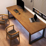 Brown Pine Wood Rectangle Steel Sledge Gaming Desk Image - 3