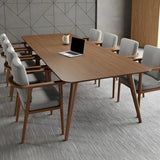 Brown Pine Wood Rectangular Conference Table for 8 Image - 1