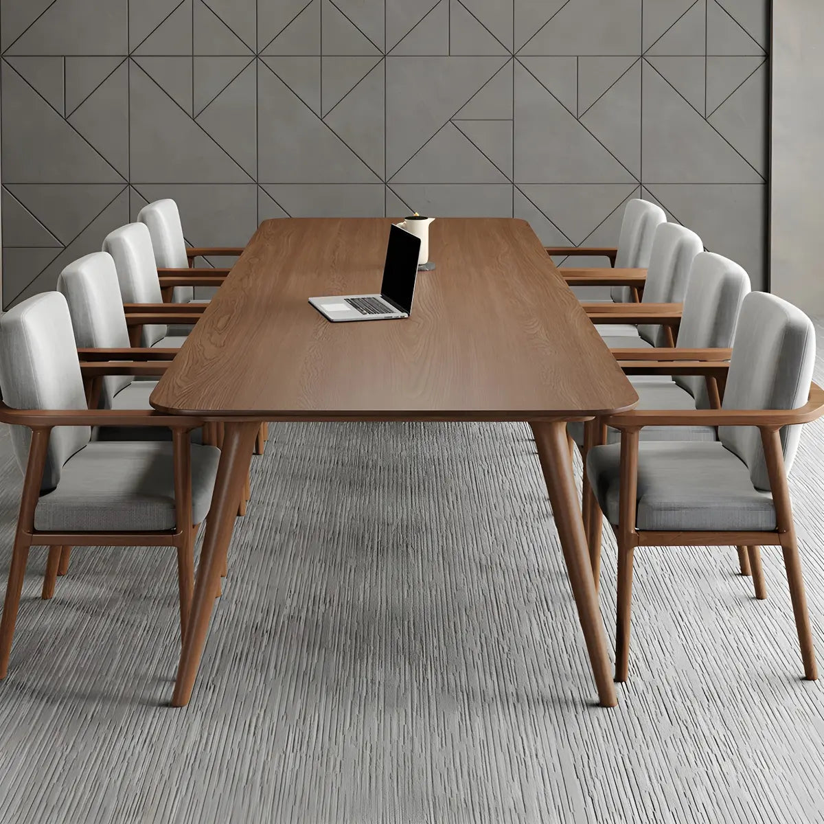 Brown Pine Wood Rectangular Conference Table for 8 Image - 11