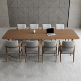 Brown Pine Wood Rectangular Conference Table for 8 Image - 12