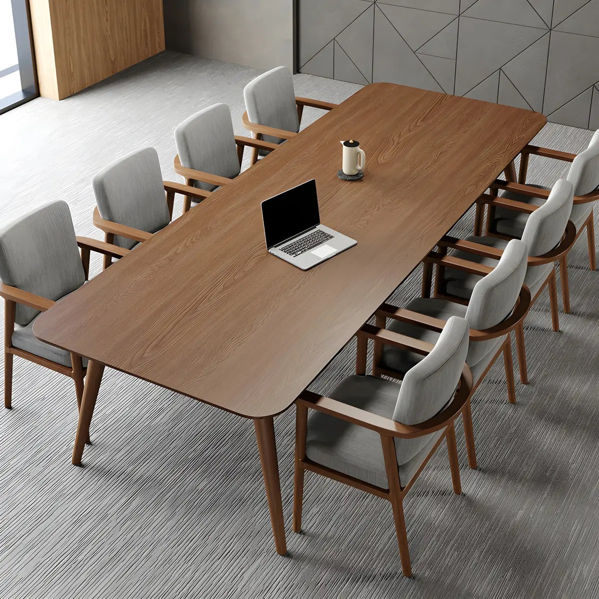 Brown Pine Wood Rectangular Conference Table for 8 Image - 4